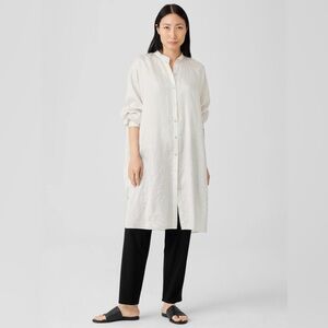 Eileen Fisher 100% Organic Linen Shirt Dress Mandarin Collar